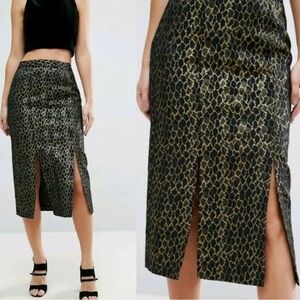 ASOS Elegant Black and Gold Animal Print Skirt size 4 NWT
